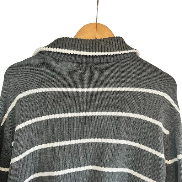 Benetton 3/4 zip cotton knit grey & white striped sweater S excellent condition - Picture 8 of 11